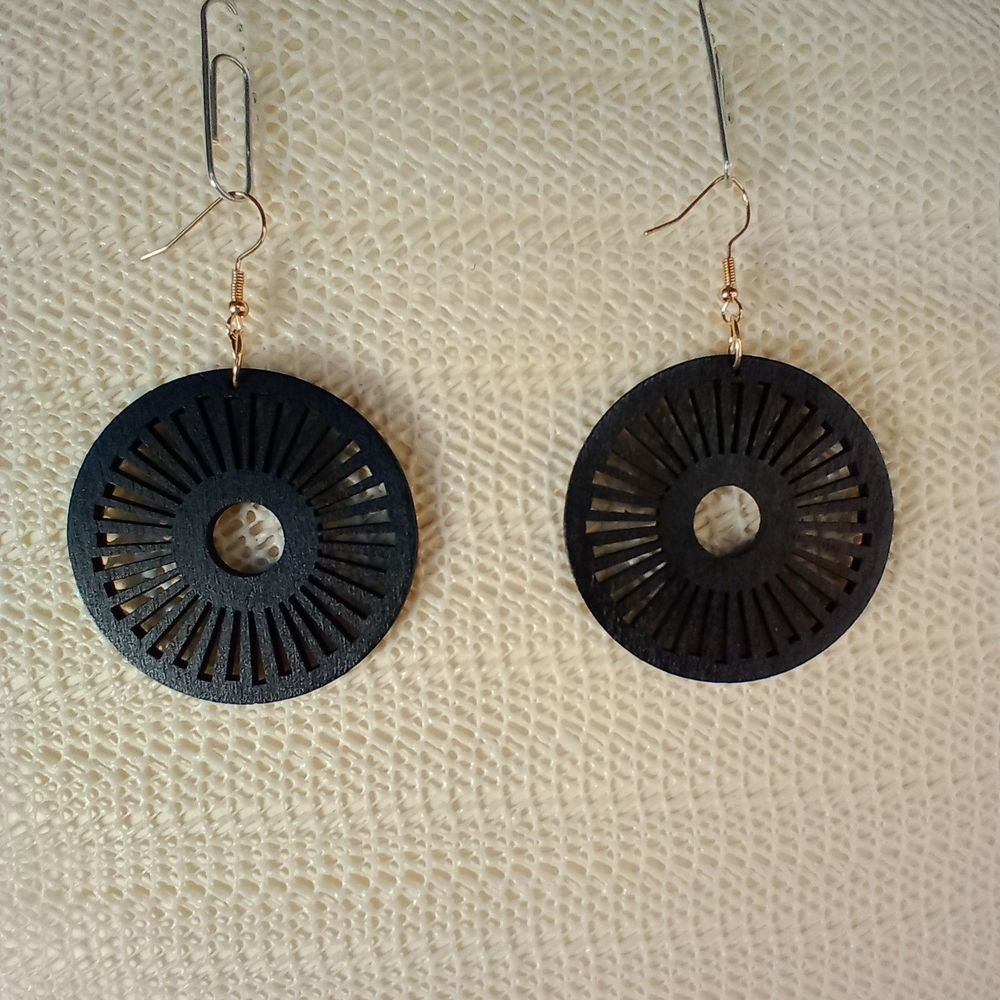 BOHO BLACK WOODEN Bohemian Round Laser Cut 2.75" Earrings